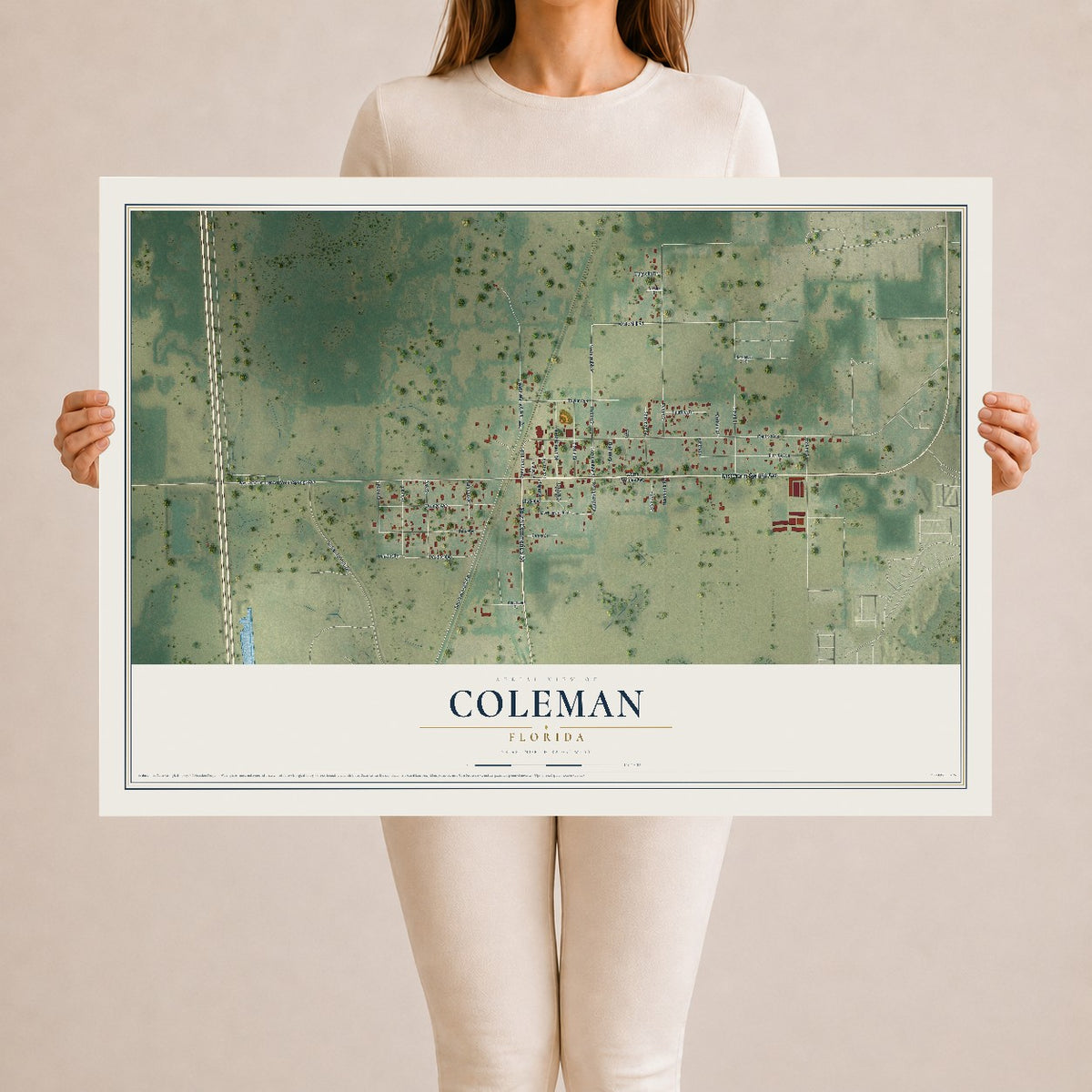Coleman, Florida map print, 24" x 36" Archival Matte Print mockup