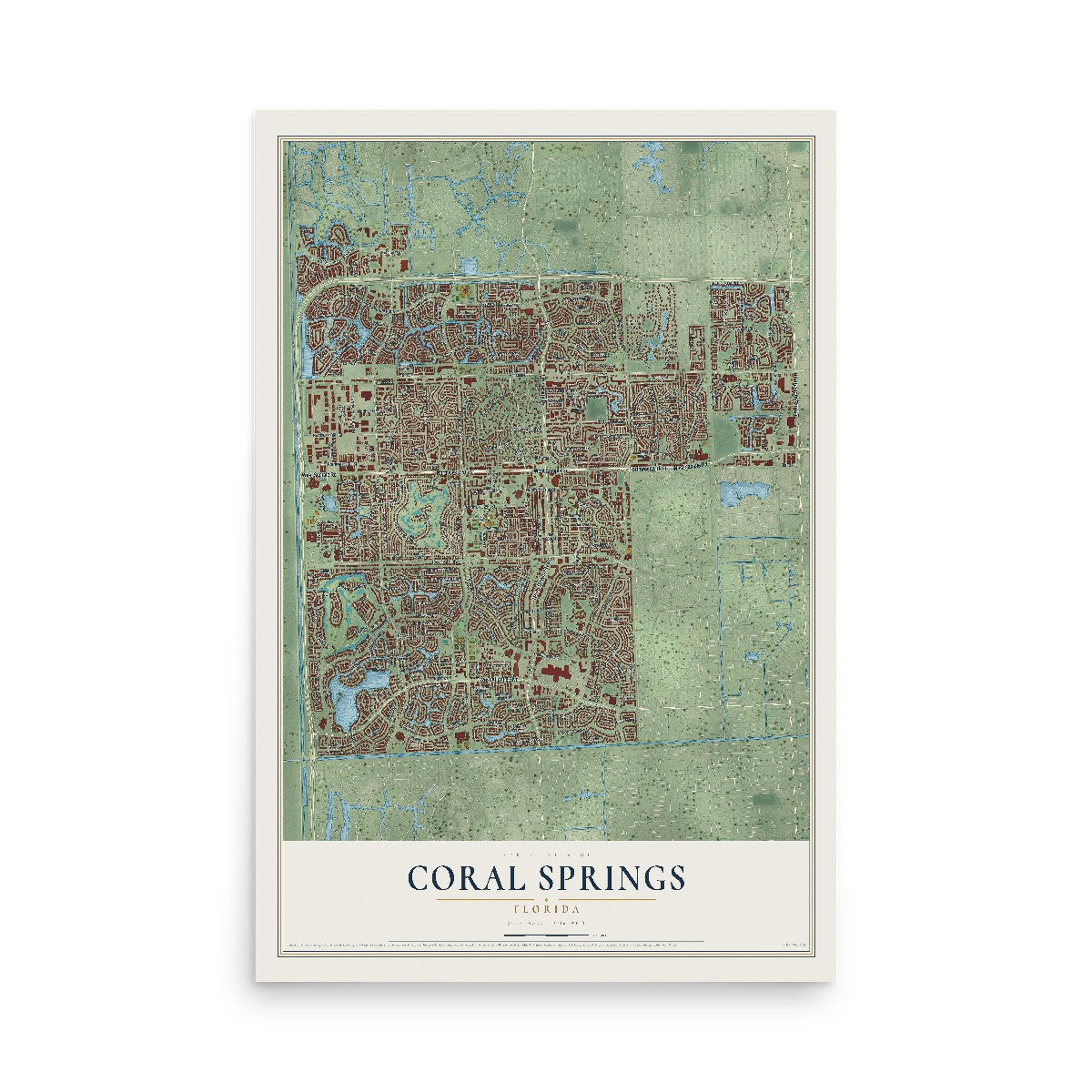 Coral Springs, Florida map print, 12" x 18" Archival Matte Print mockup