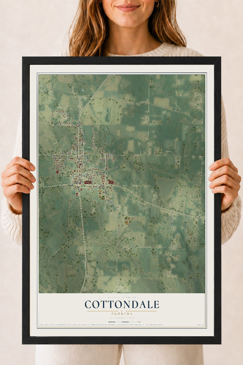 Cottondale, Florida map print, 18" x 24" W/ Black Ayous Wood Frame mockup