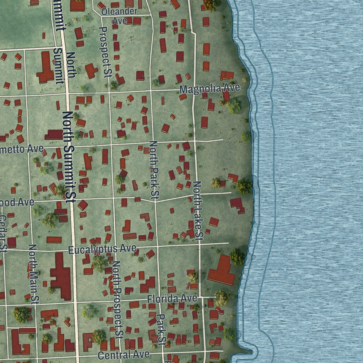 Close-up 1 of the Crescent City, Florida map artwork