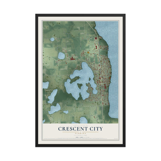 Map of Crescent City, Florida, 12 x 18 inch print in a black wood frame