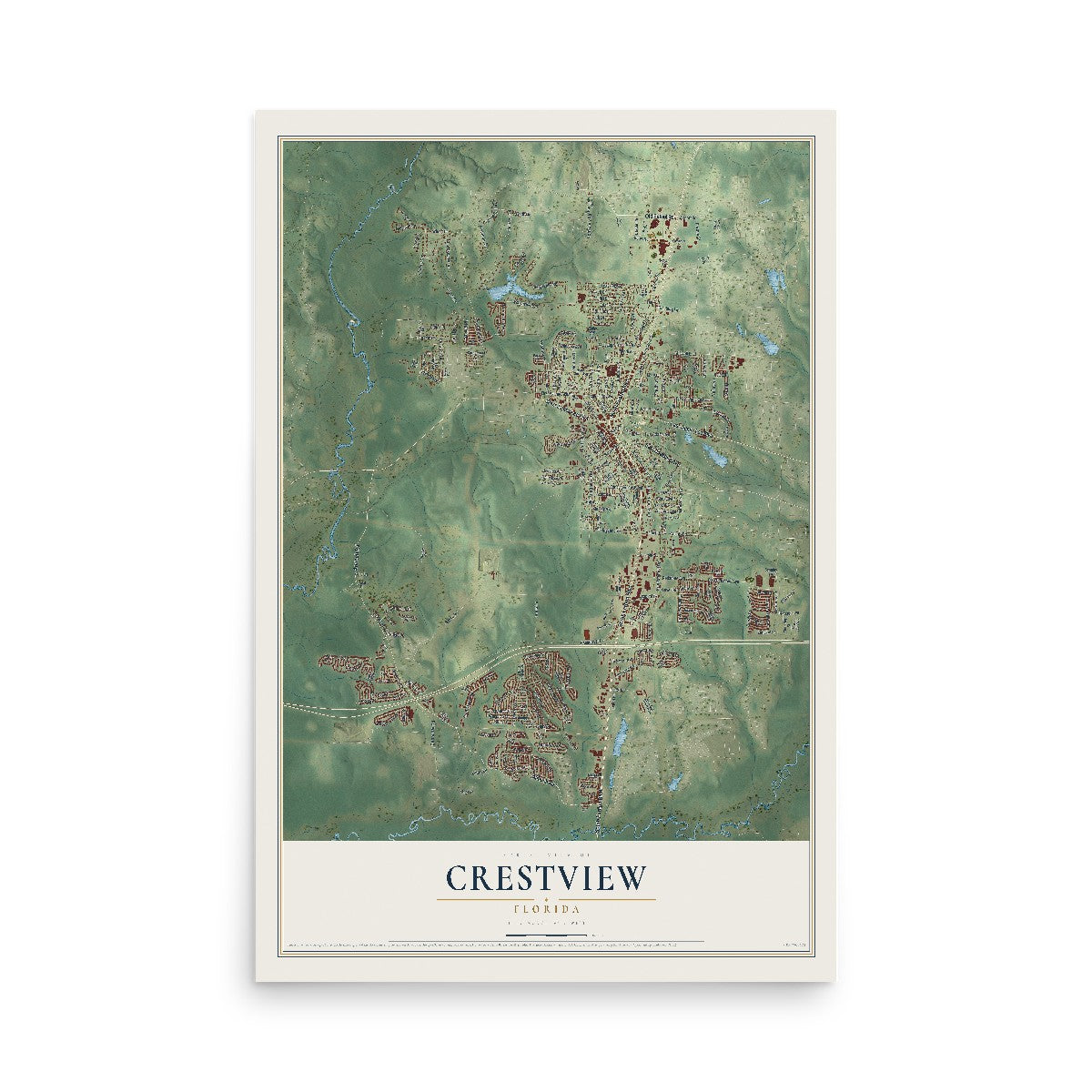 Crestview, Florida map print, 12" x 18" Archival Matte Print mockup