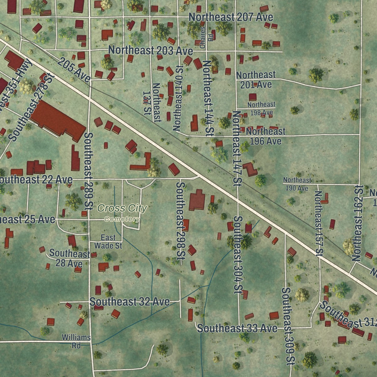 Close-up 2 of the Cross City, Florida map artwork