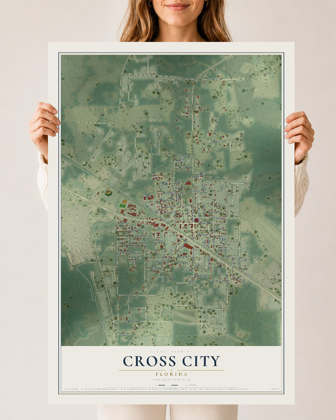 Cross City, Florida map print, 24" x 36" Archival Matte Print mockup