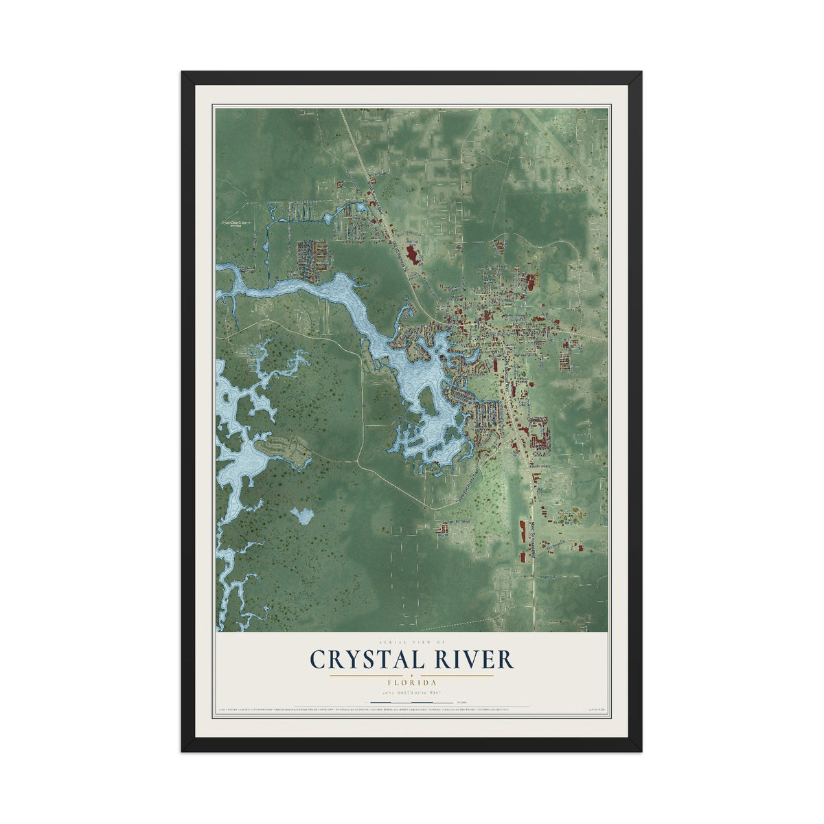 Crystal River, Florida map print, 12" x 18" W/ Black Ayous Wood Frame mockup