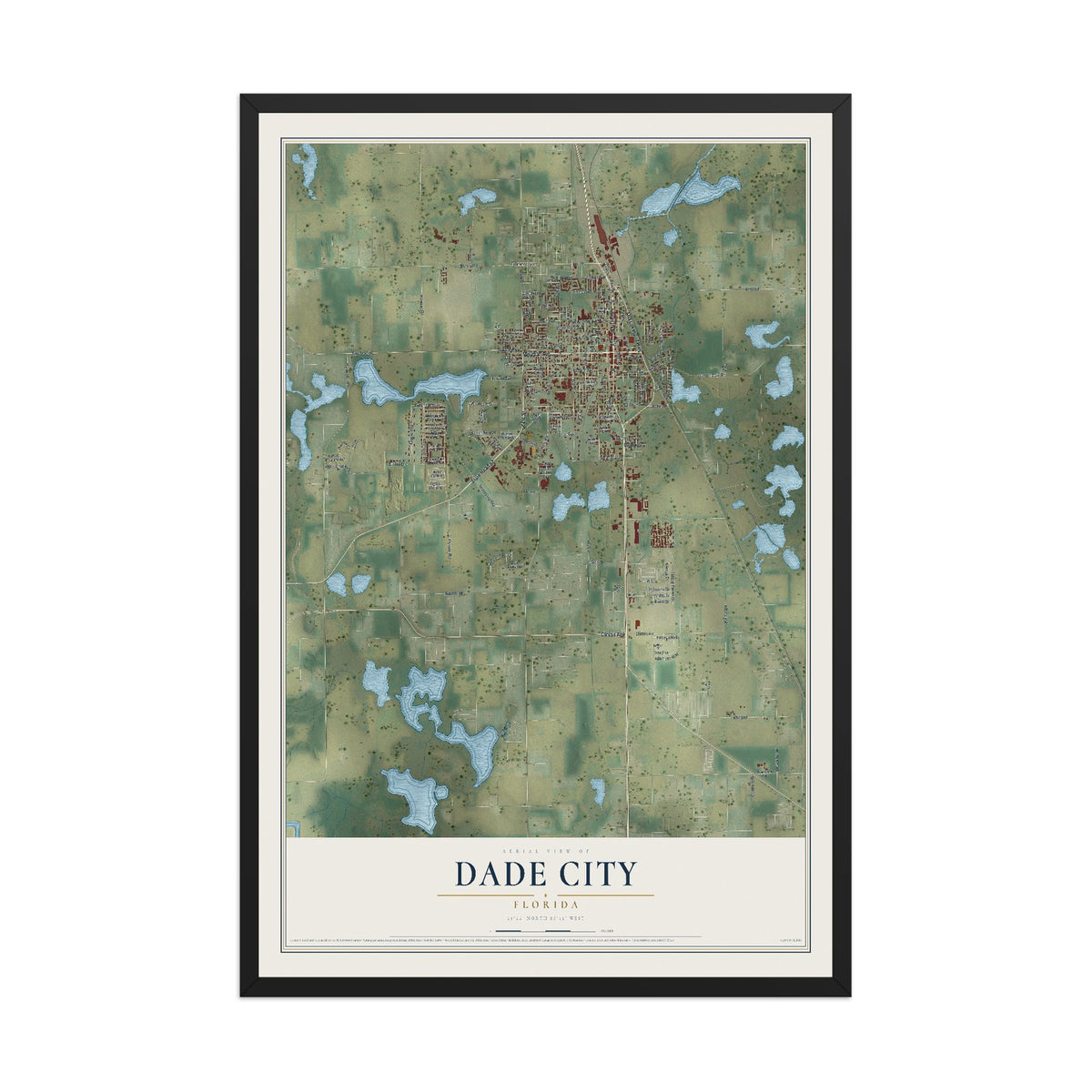 Dade City, Florida map print, 12" x 18" W/ Black Ayous Wood Frame mockup