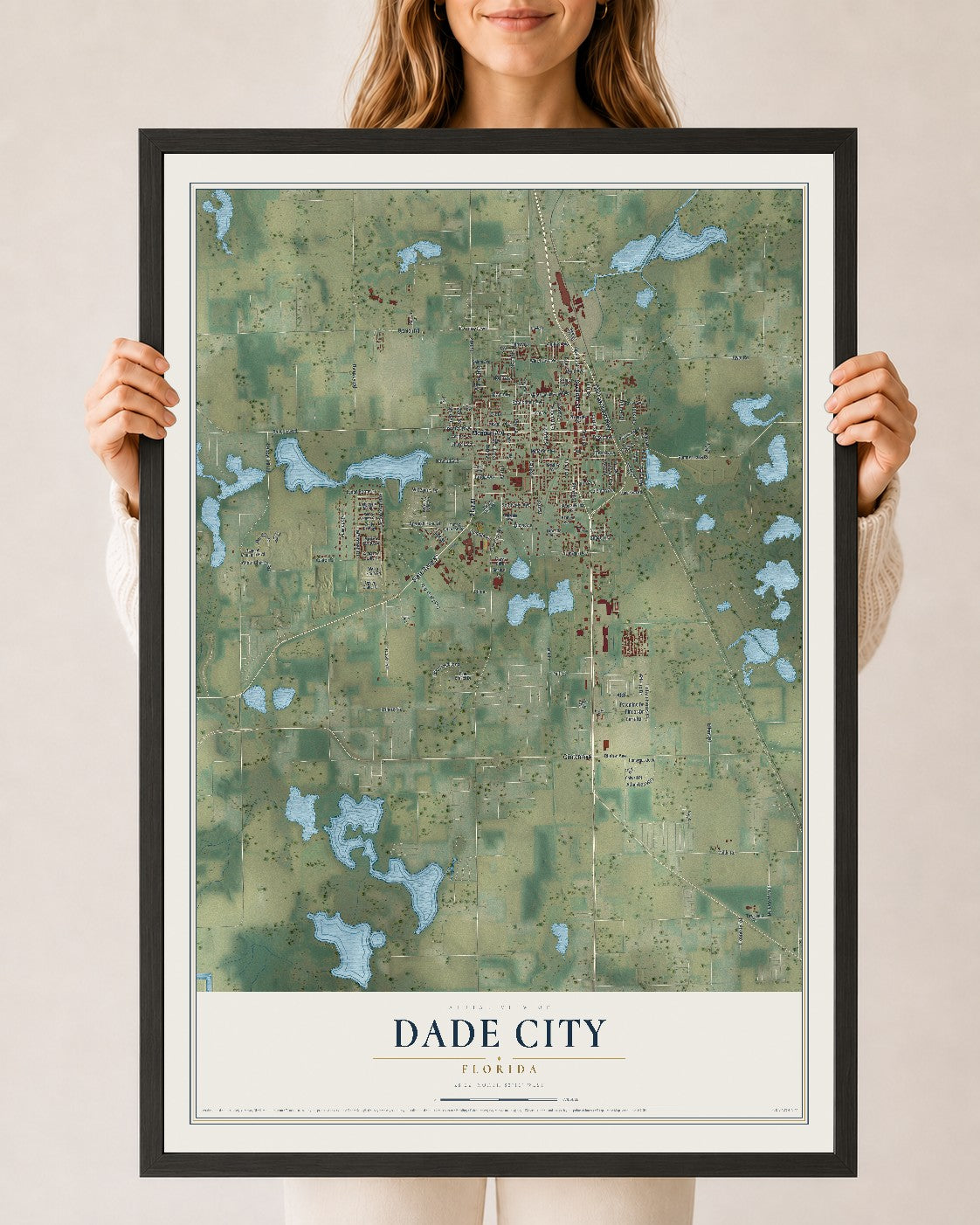 Dade City, Florida map print, 24" x 36" W/ Black Ayous Wood Frame mockup