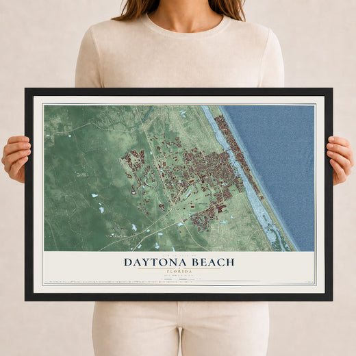 Map of Daytona Beach, Florida, 12 x 18 inch print in a black wood frame