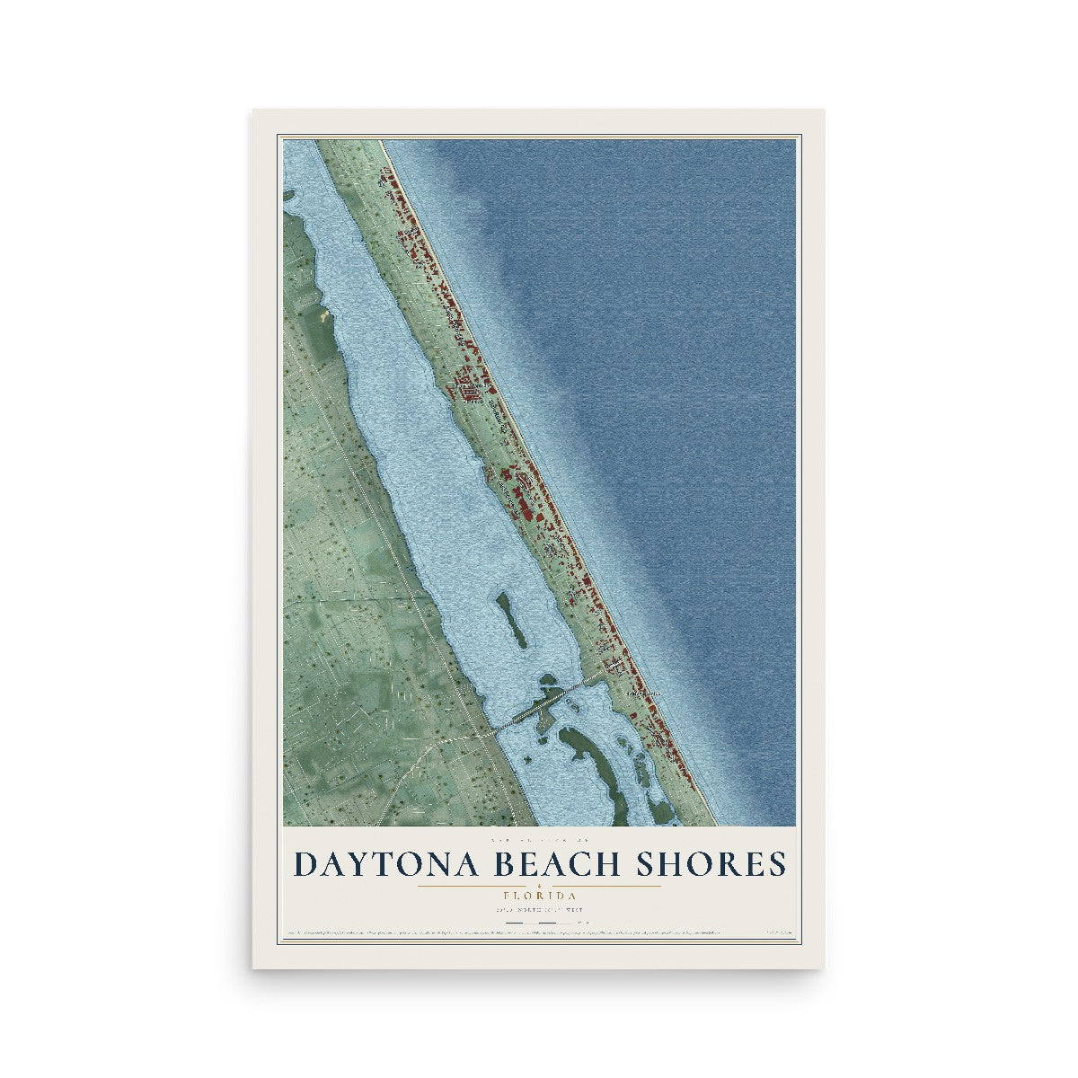 Map of Daytona Beach Shores, Florida, 12 x 18 inch unframed archival matte print