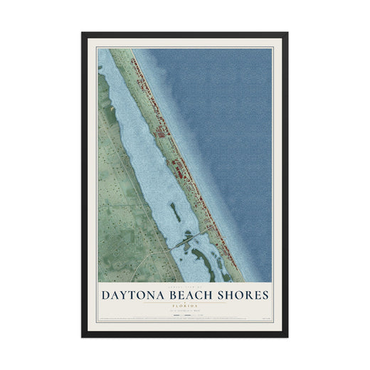 Map of Daytona Beach Shores, Florida, 12 x 18 inch print in a black wood frame