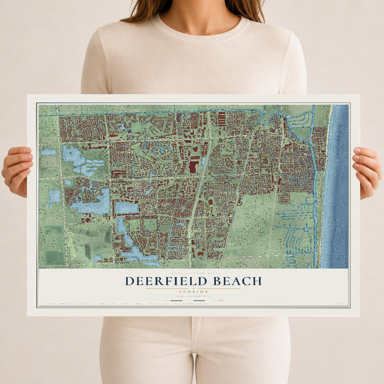 Deerfield Beach, Florida map print, 12" x 18" Archival Matte Print mockup