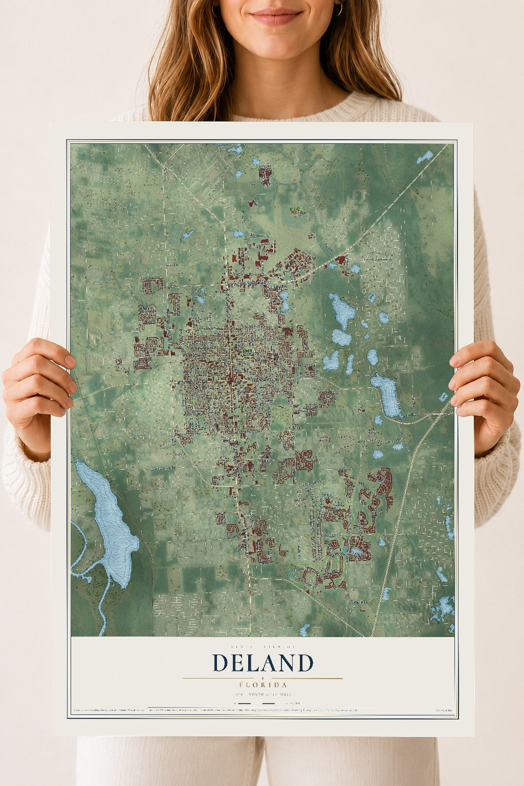 DeLand, Florida map print, 18" x 24" Archival Matte Print mockup
