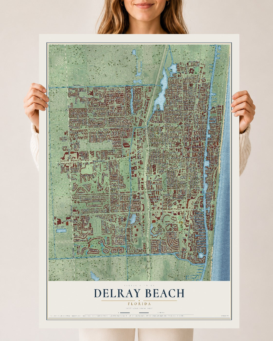 Delray Beach, Florida map print, 24" x 36" Archival Matte Print mockup