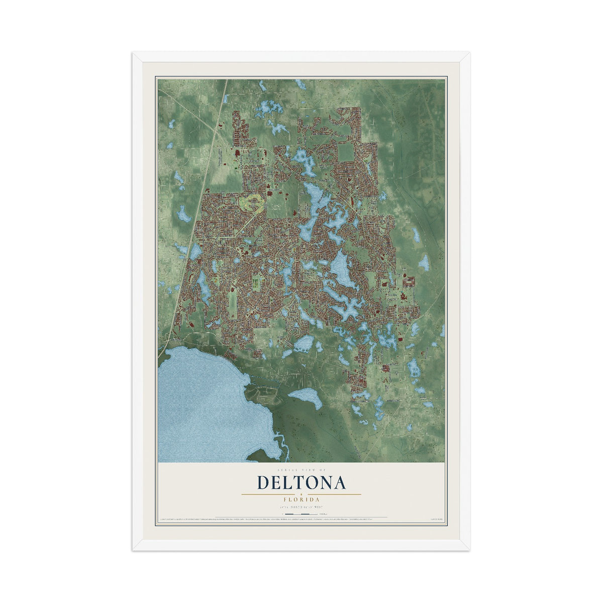 Deltona, Florida map print, 12" x 18" W/ White Ayous Wood Frame mockup