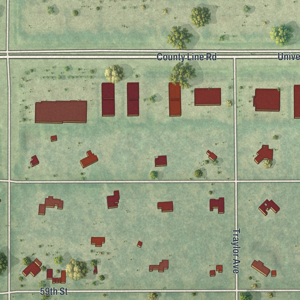 Close-up of the map of Desoto Acres, Florida print showing street and building detail