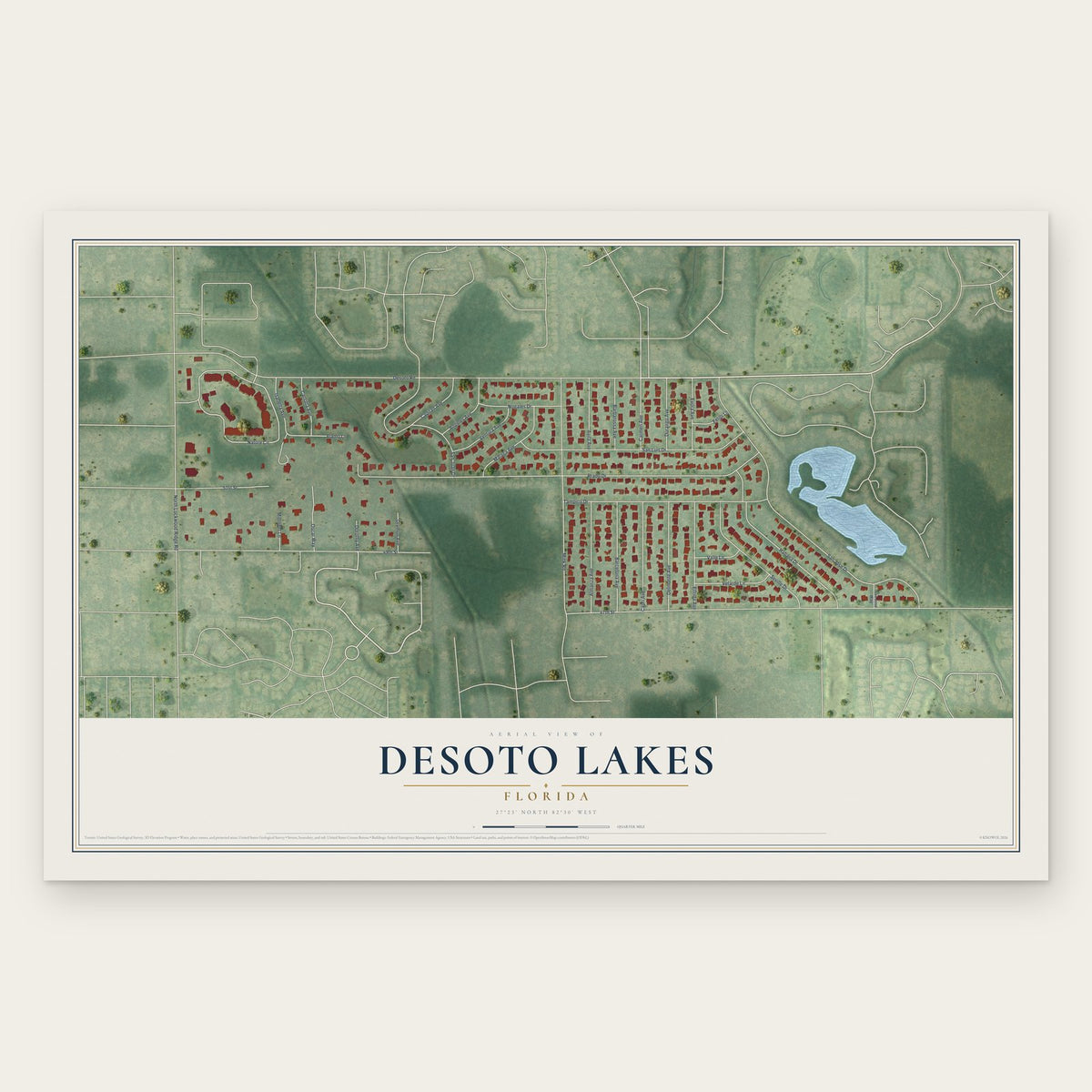 Desoto Lakes, Florida map print, the full design