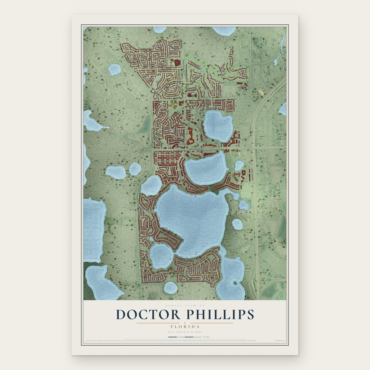Doctor Phillips, Florida map print, the full design