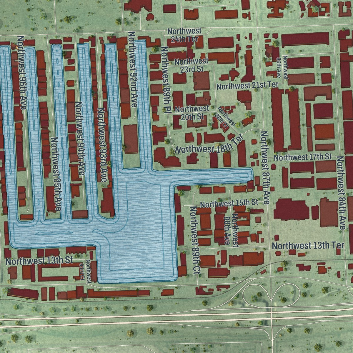 Close-up 2 of the Doral, Florida map artwork