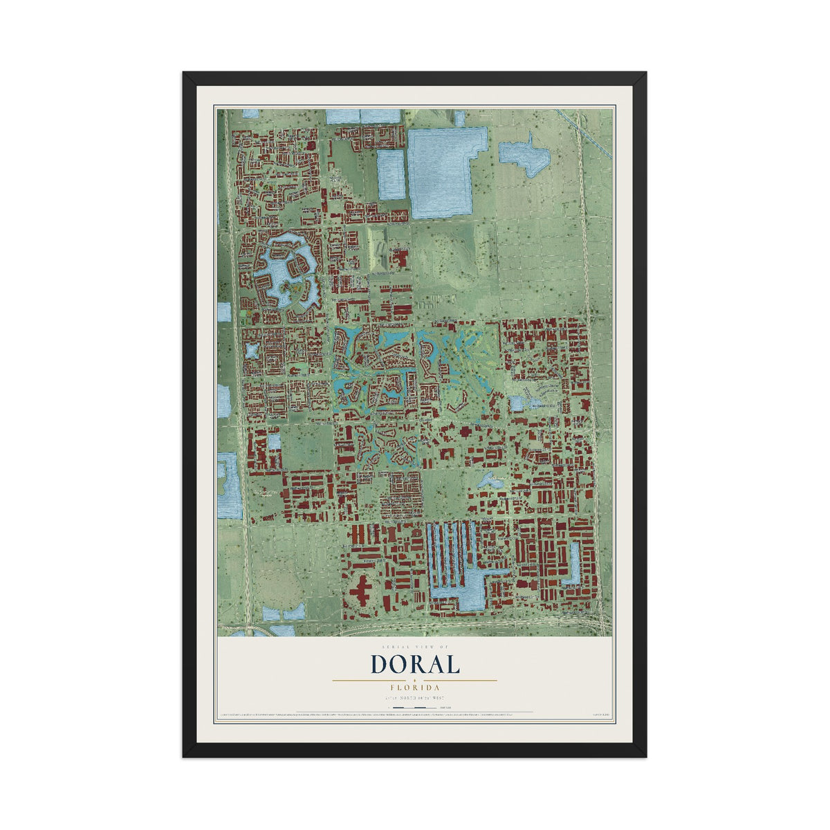Doral, Florida map print, 12" x 18" W/ Black Ayous Wood Frame mockup