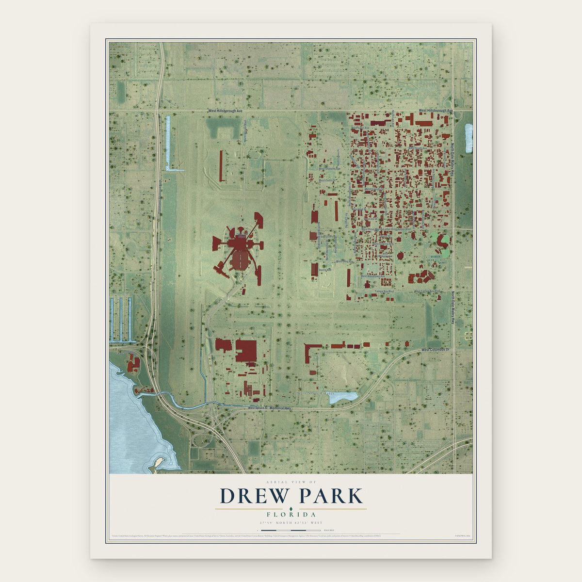 Drew Park, Florida map print, the full design