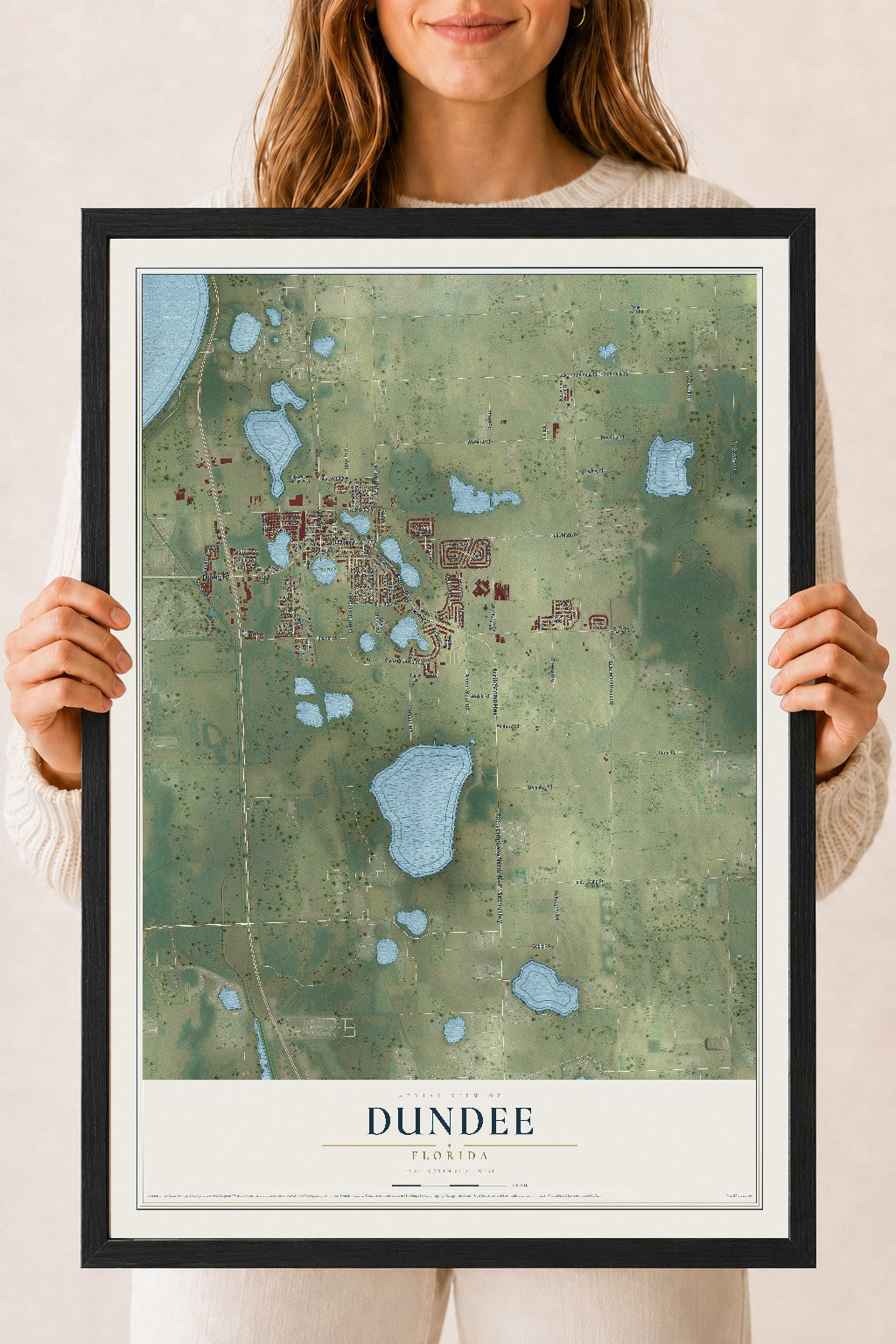 Dundee, Florida map print, 18" x 24" W/ Black Ayous Wood Frame mockup