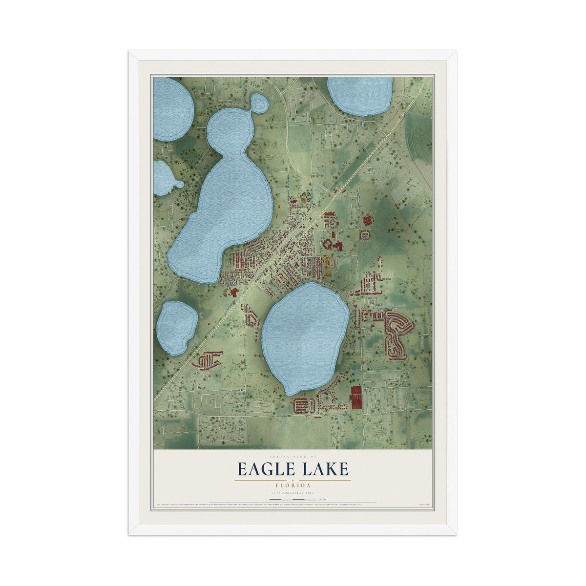 Eagle Lake, Florida map print, 12" x 18" W/ White Ayous Wood Frame mockup