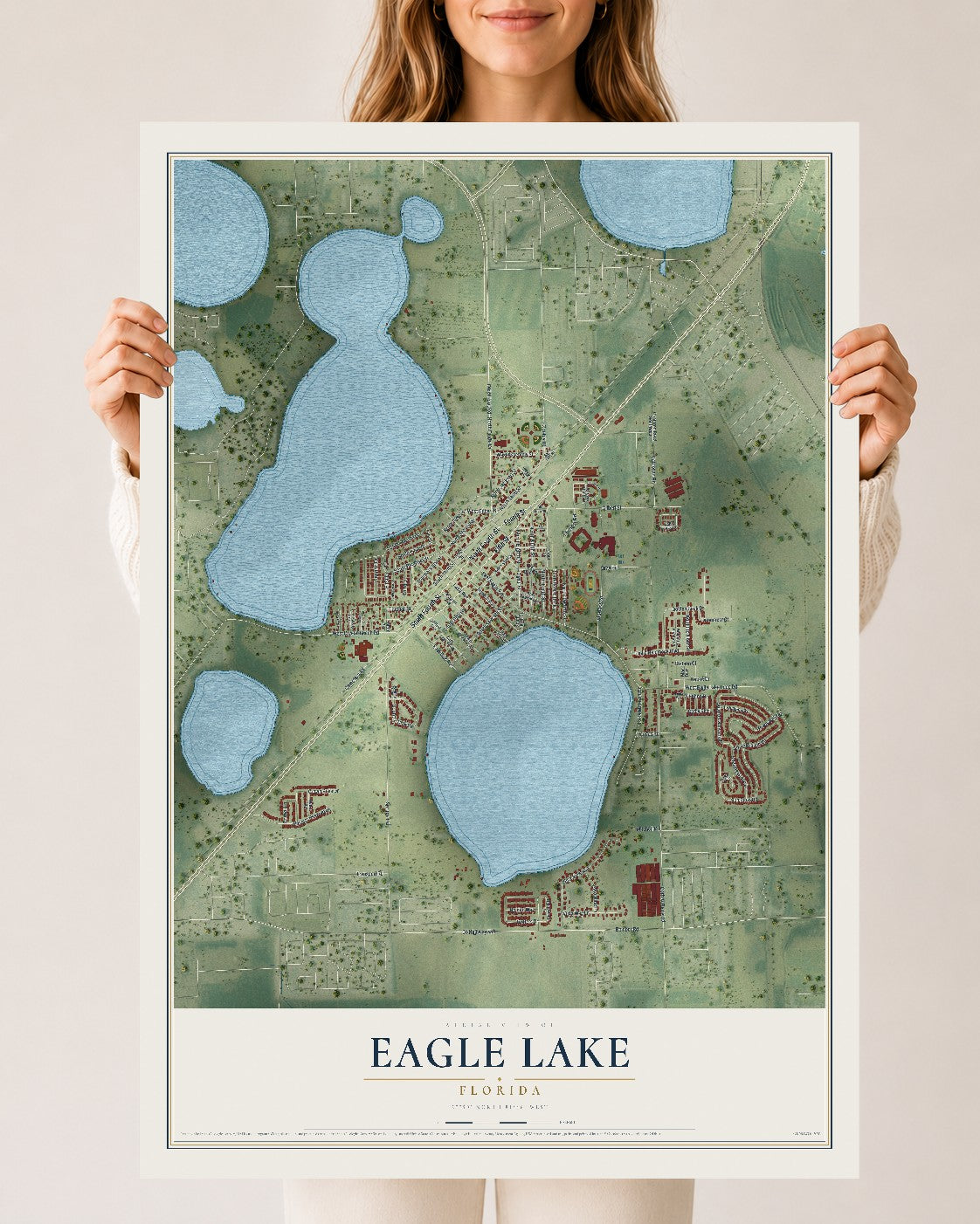 Eagle Lake, Florida map print, 24" x 36" Archival Matte Print mockup