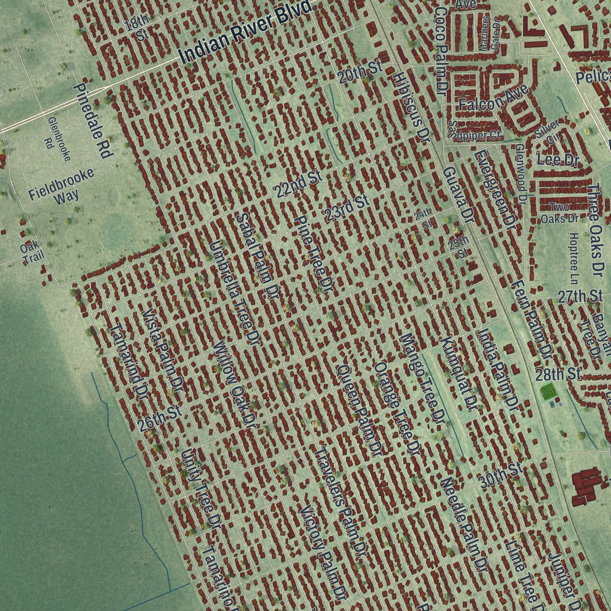 Close-up 1 of the Edgewater, Florida map artwork