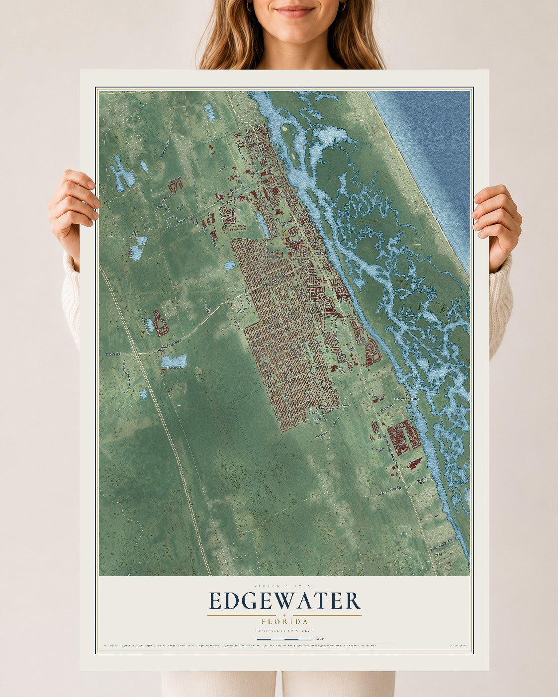 Edgewater, Florida map print, 24" x 36" Archival Matte Print mockup
