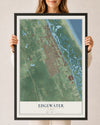 Map of Edgewater, Florida, 24 x 36 inch print in a black wood frame