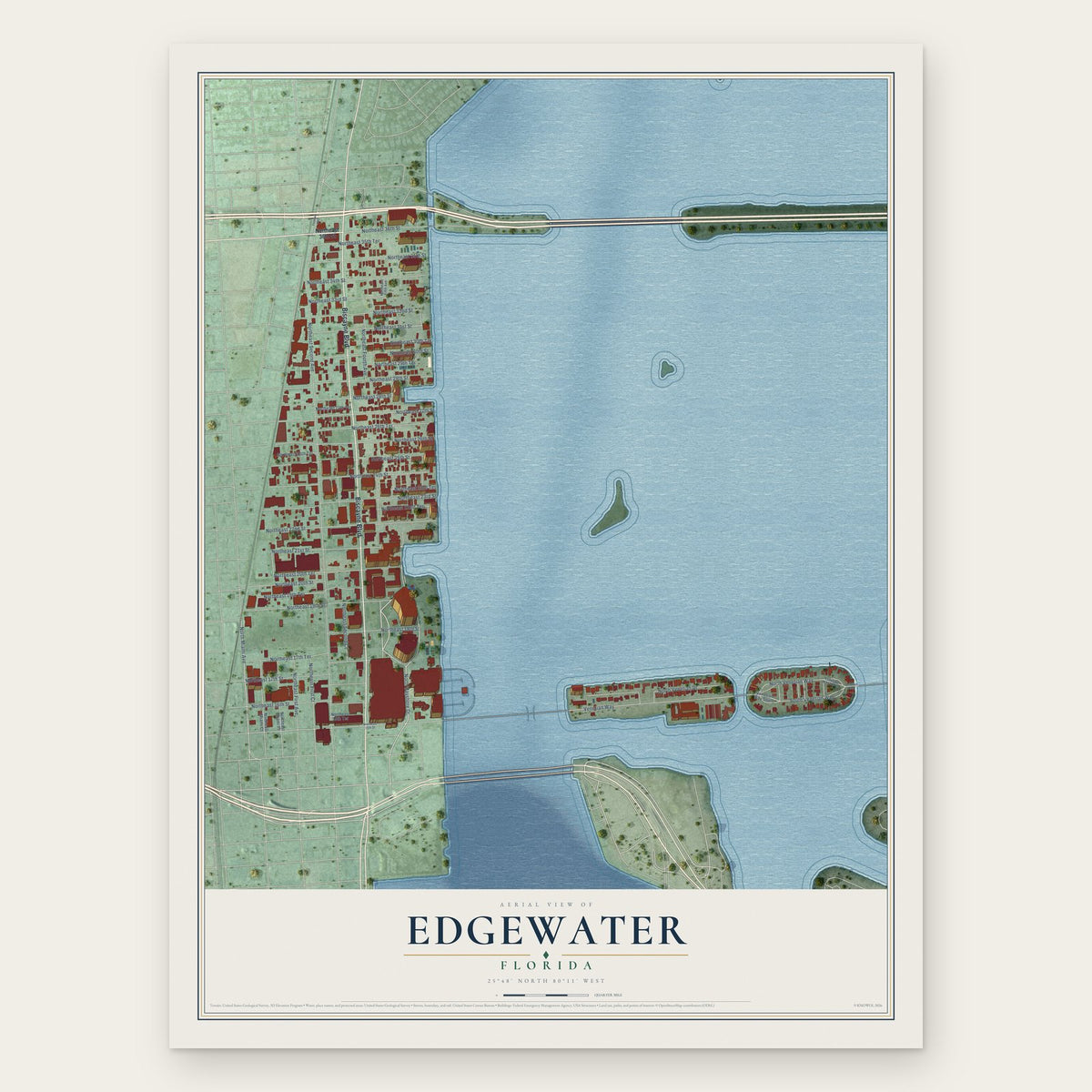 Edgewater, Miami, Florida map print, the full design
