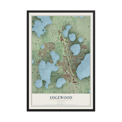 Map of Edgewood, Florida, 12 x 18 inch print in a black wood frame