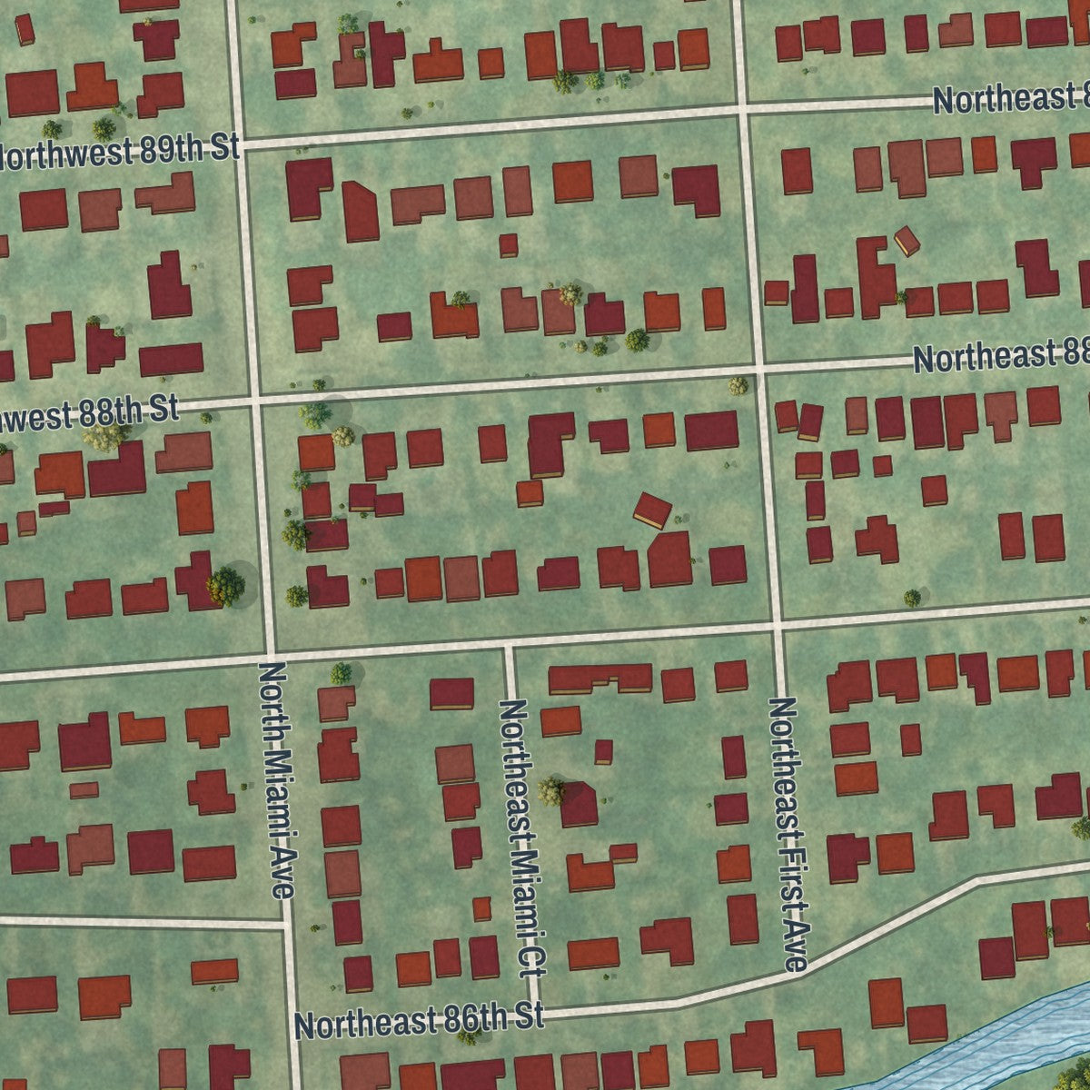Close-up 1 of the El Portal, Florida map artwork