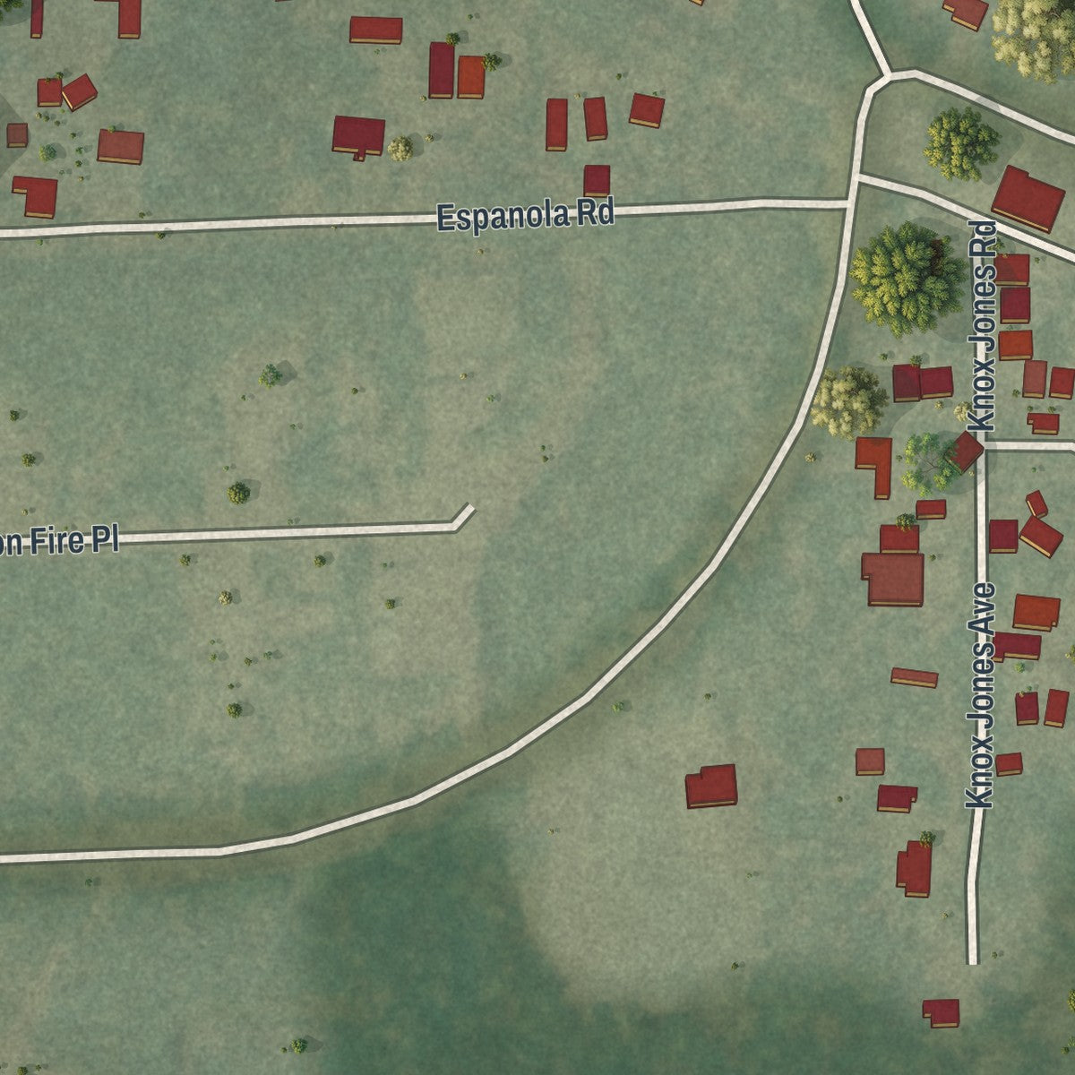 Close-up of the map of Espanola, Florida print showing street and building detail