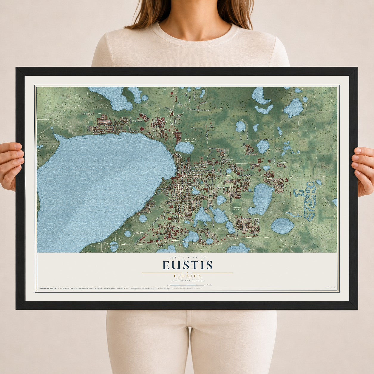 Eustis, Florida map print, 18" x 24" W/ Black Ayous Wood Frame mockup