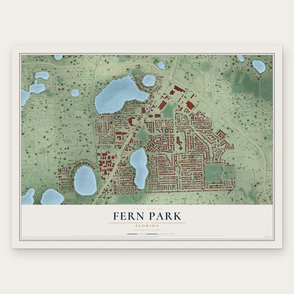 Fern Park, Florida map print, the full design