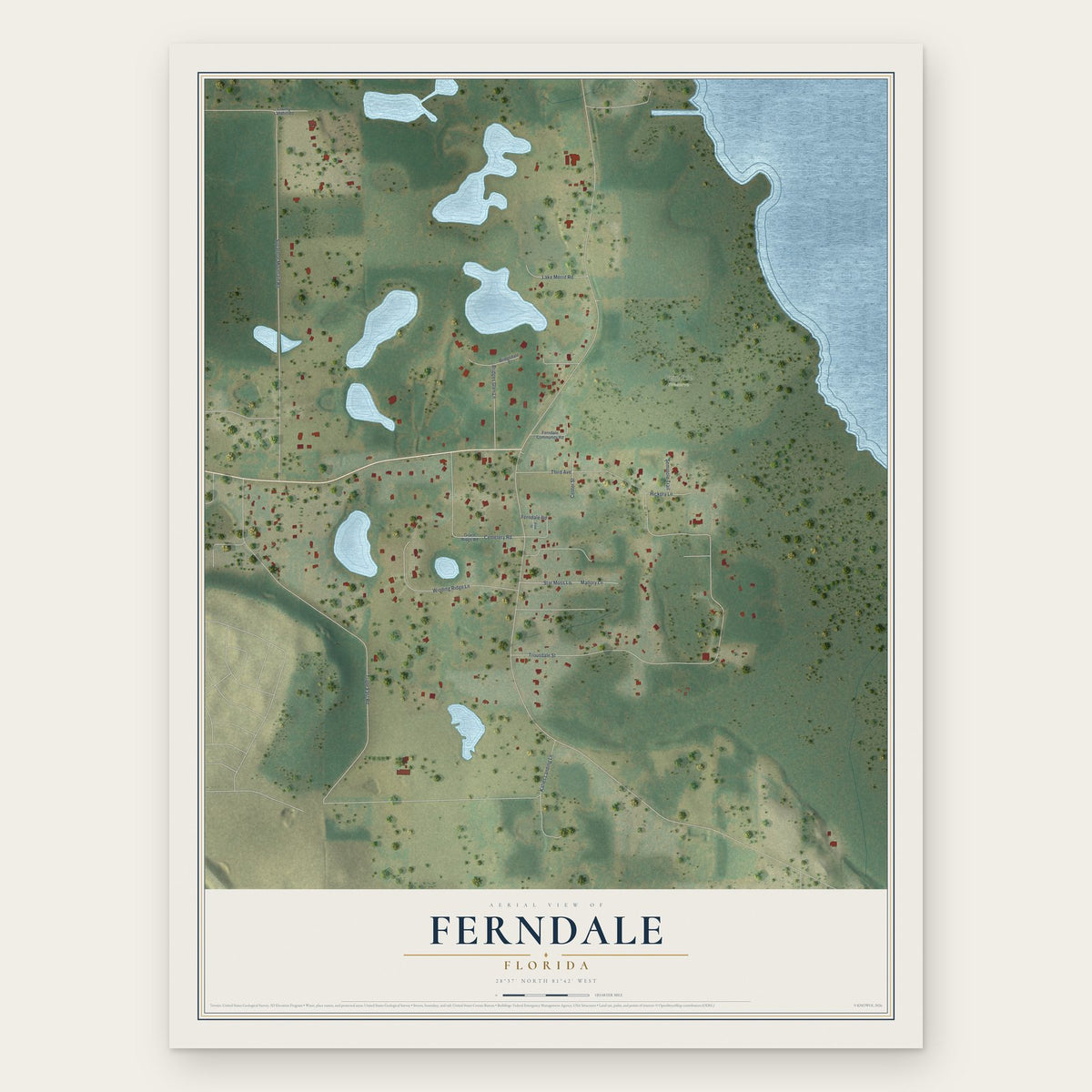 Ferndale, Florida map print, the full design