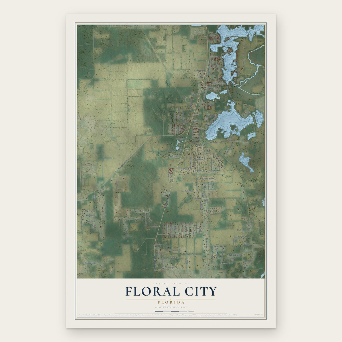 Floral City, Florida map print, the full design