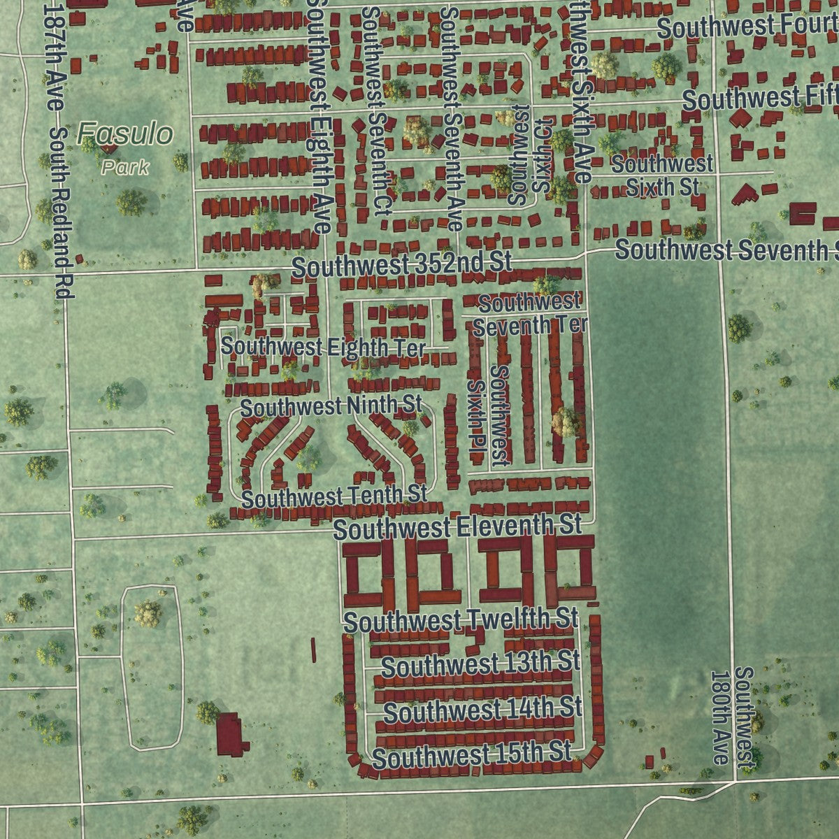 Close-up 2 of the Florida City, Florida map artwork