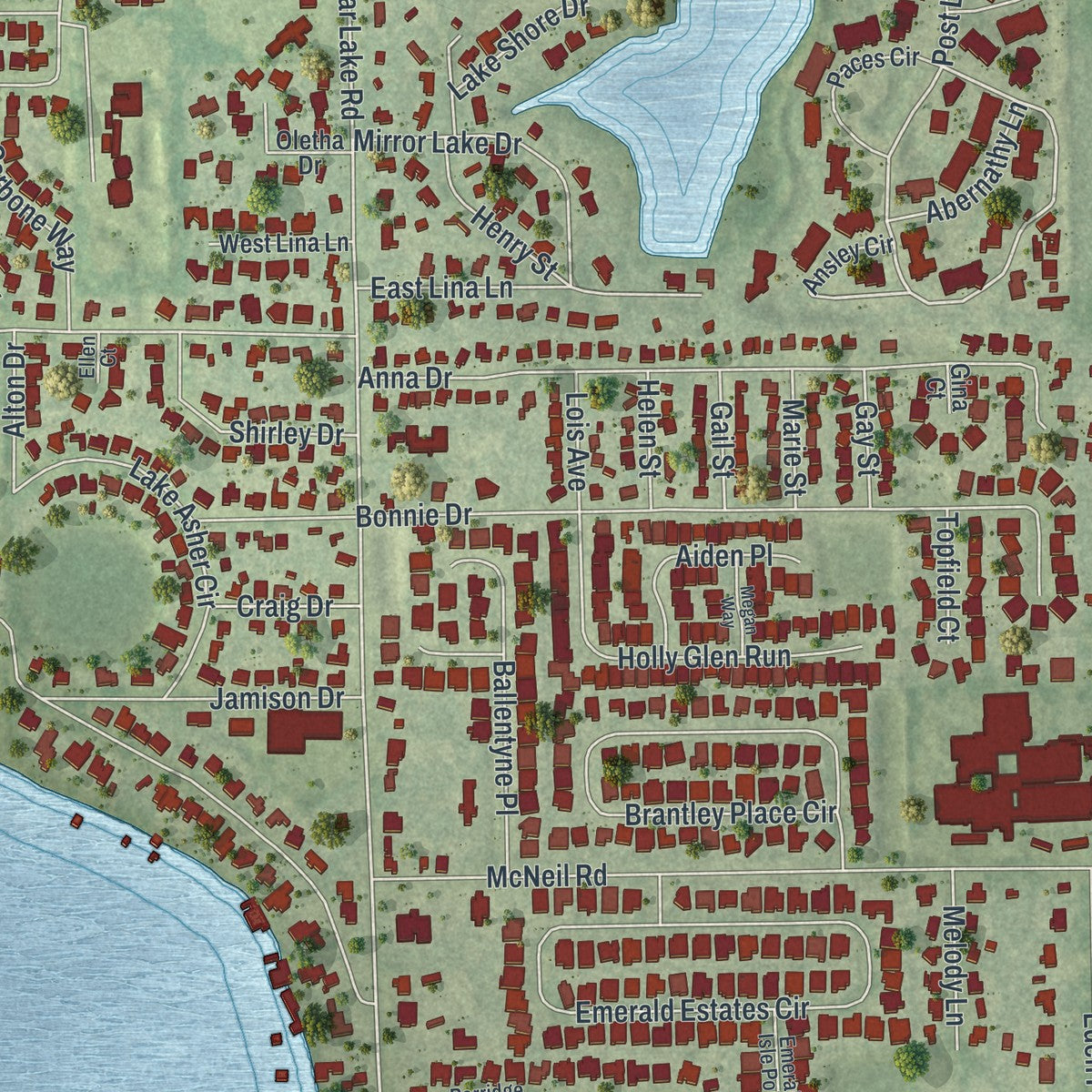 Close-up of the map of Forest City, Florida print showing street and building detail