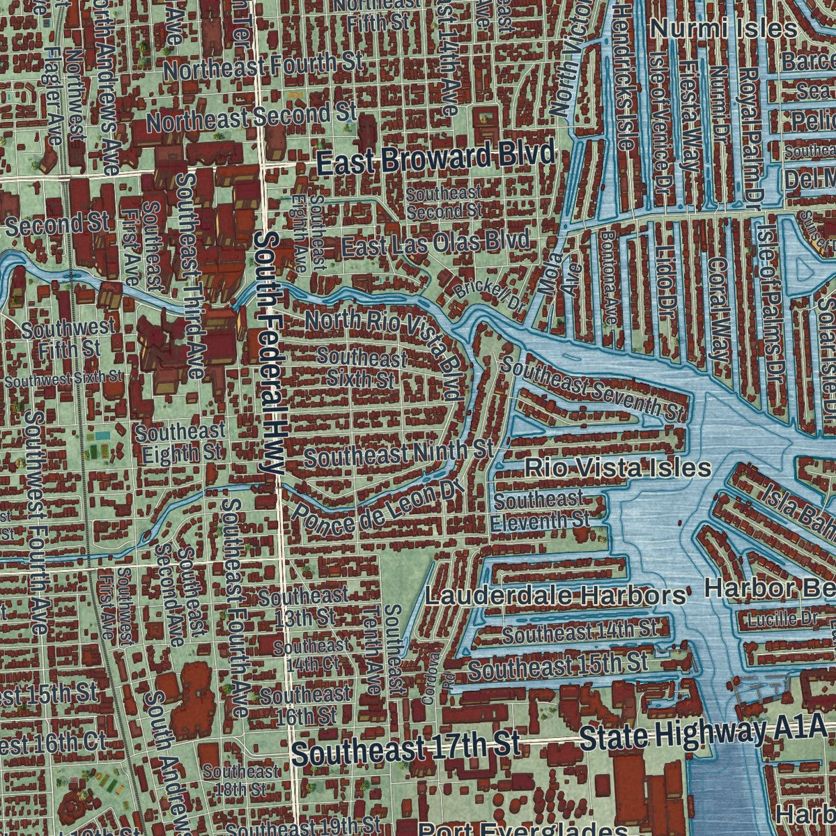 Close-up 1 of the Fort Lauderdale, Florida map artwork