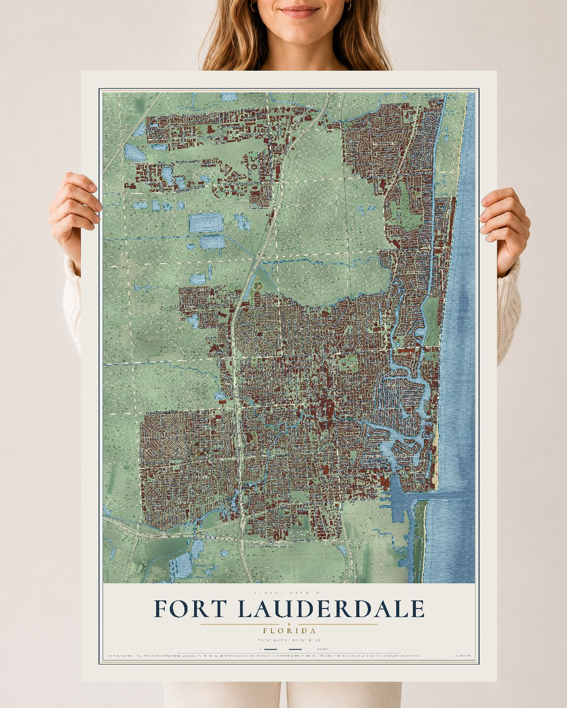 Fort Lauderdale, Florida map print, 24" x 36" Archival Matte Print mockup