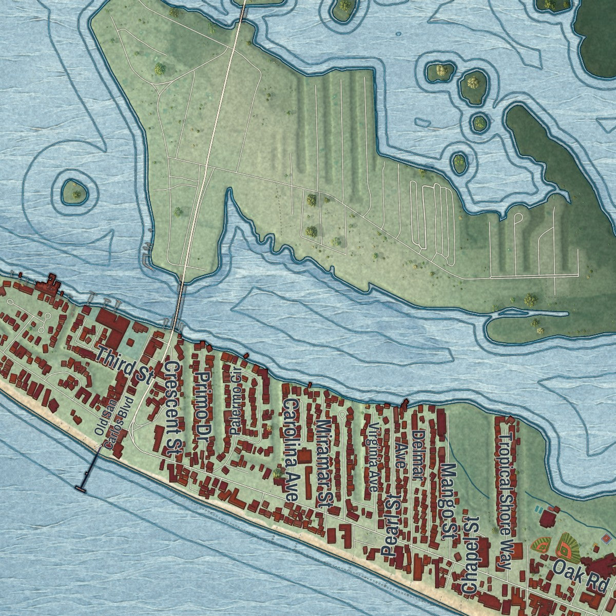 Close-up 2 of the Fort Myers Beach, Florida map artwork