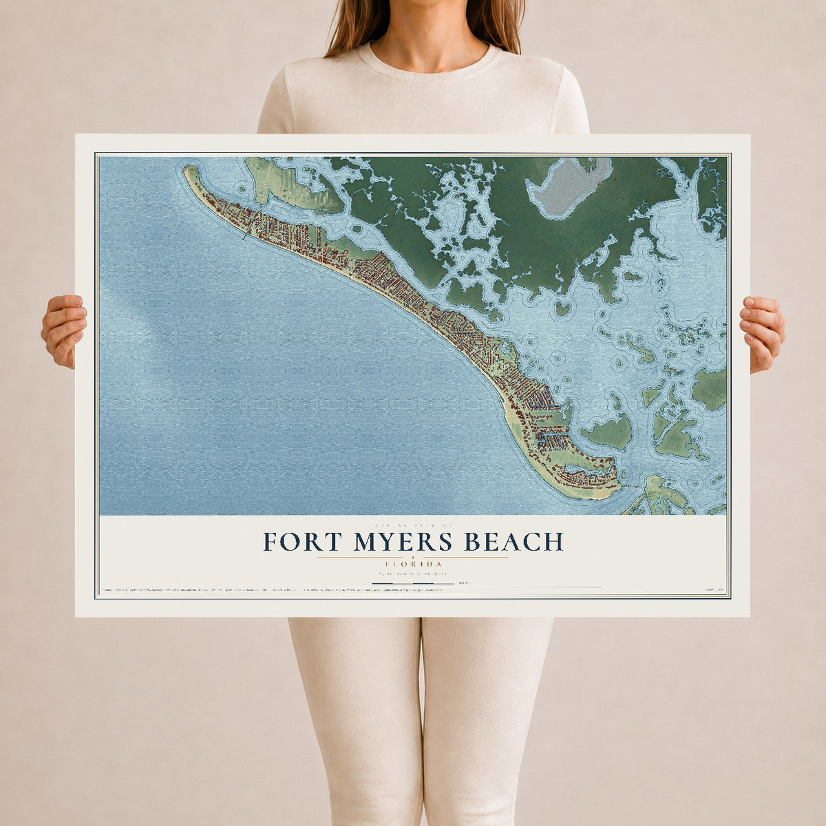 Fort Myers Beach, Florida map print, 24" x 36" Archival Matte Print mockup