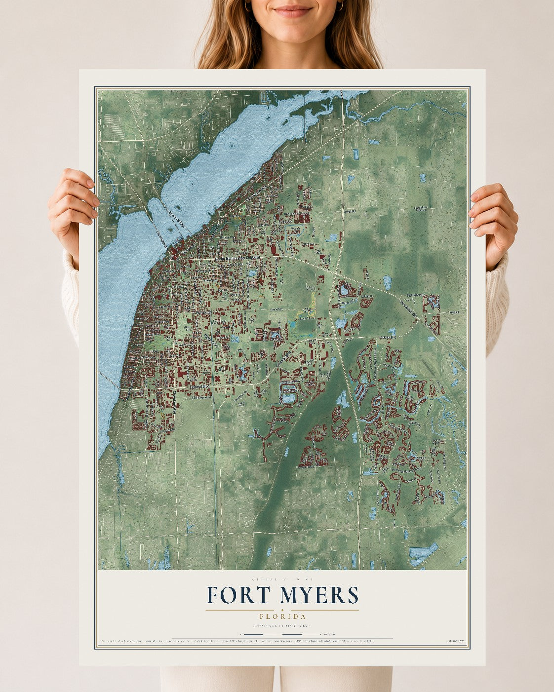 Fort Myers, Florida map print, 24" x 36" Archival Matte Print mockup
