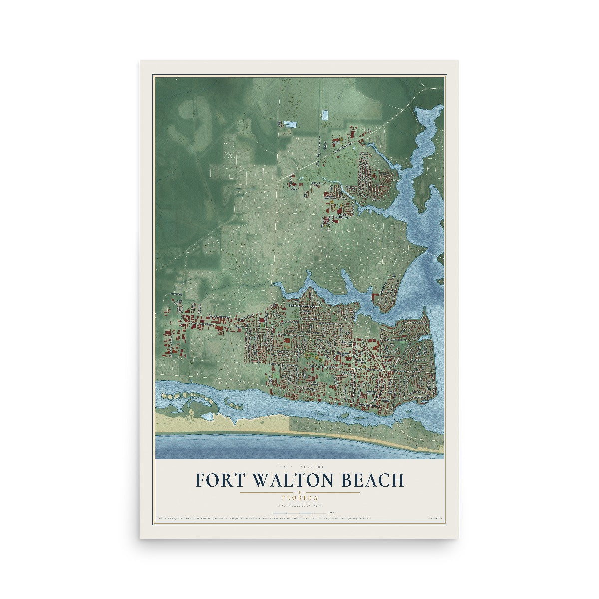 Map of Fort Walton Beach, Florida, 12 x 18 inch unframed archival matte print
