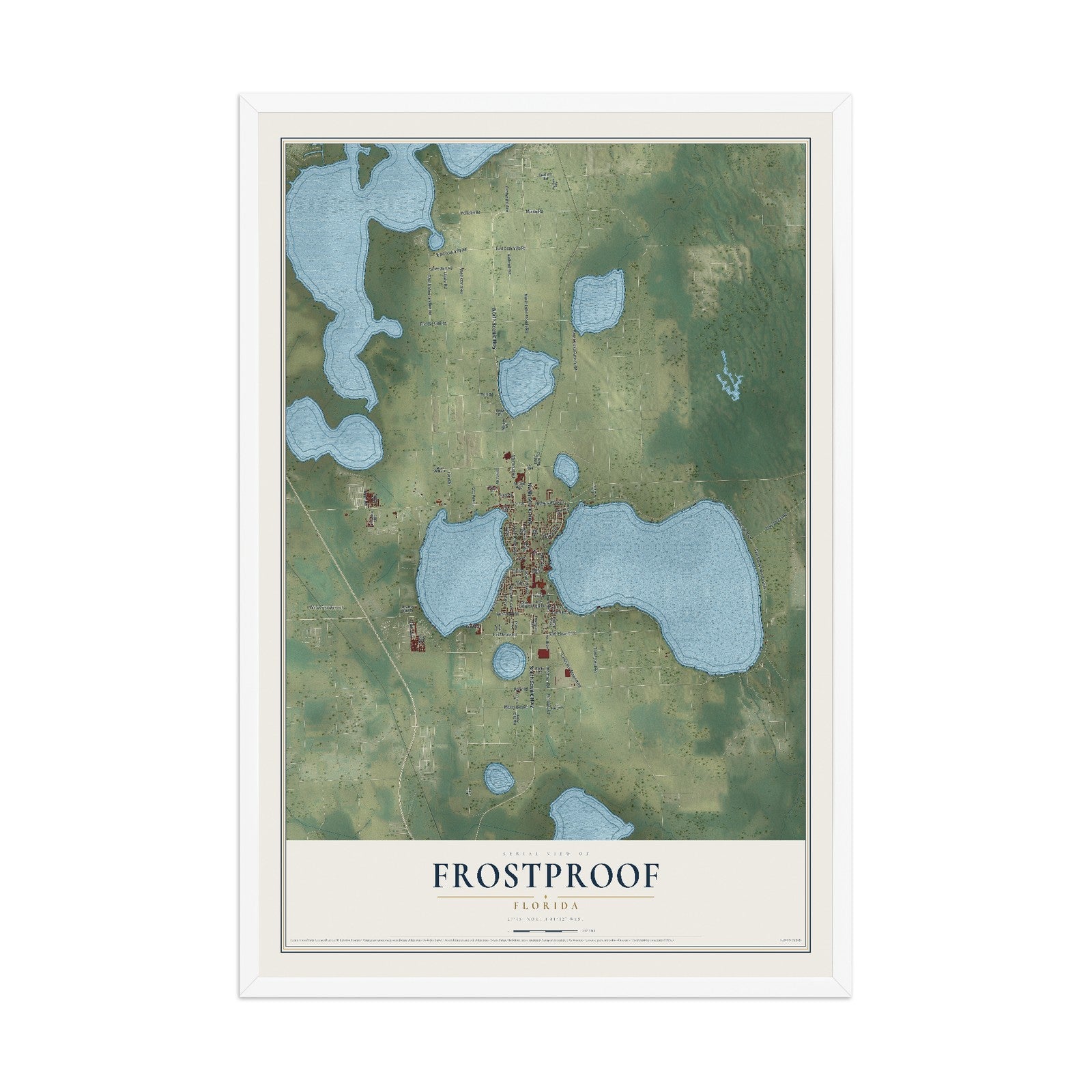 Frostproof, Florida map print, 12" x 18" W/ White Ayous Wood Frame mockup