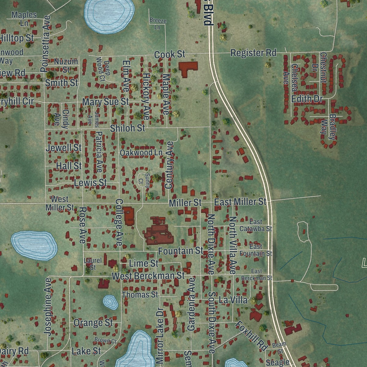 Close-up 2 of the Fruitland Park, Florida map artwork