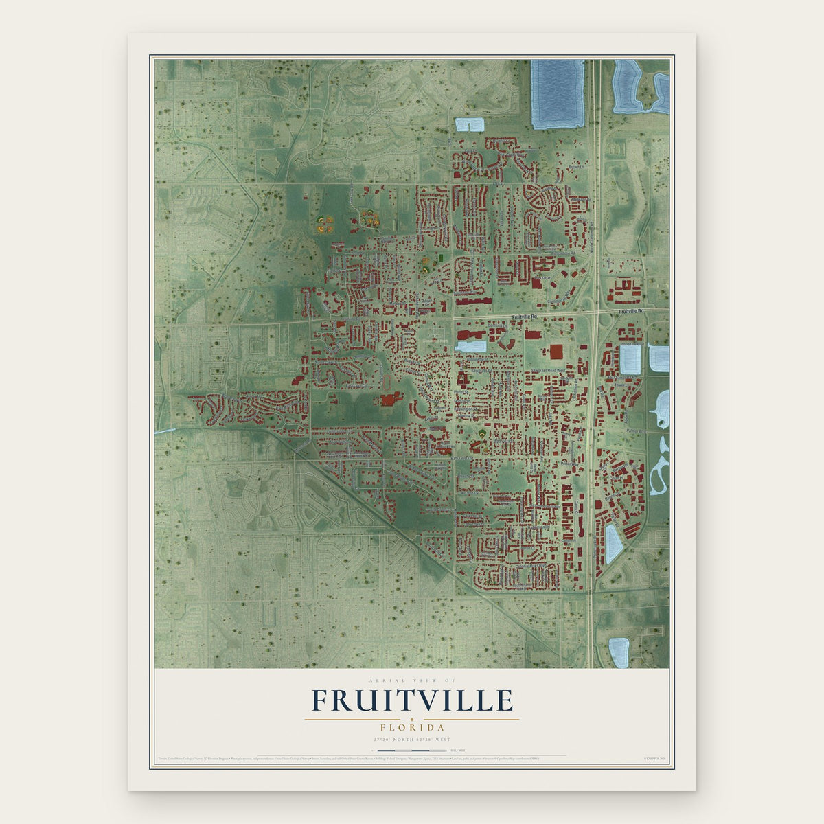 Fruitville, Florida map print, the full design