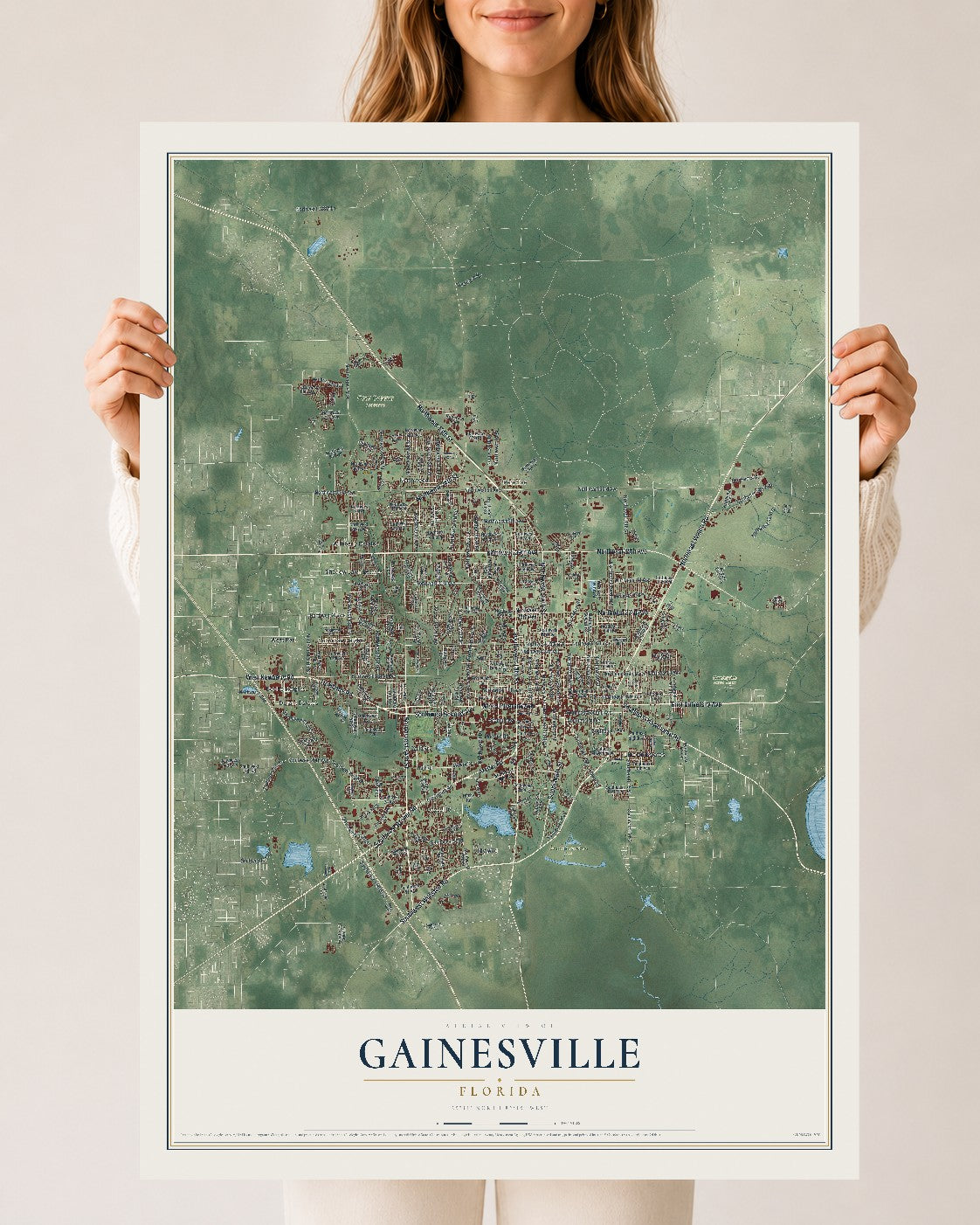 Gainesville, Florida map print, 24" x 36" Archival Matte Print mockup